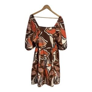 Mlle Gabrielle Orange and‎ Brown Square Neck Sundress